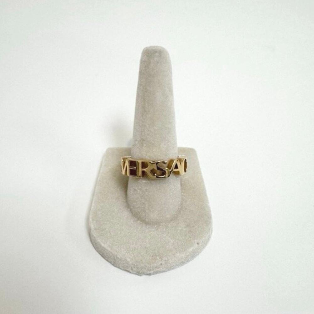 VERSACE Logo Lettering Gold-toned Brass Ring 15 Spell Out Italy Jewelry 7